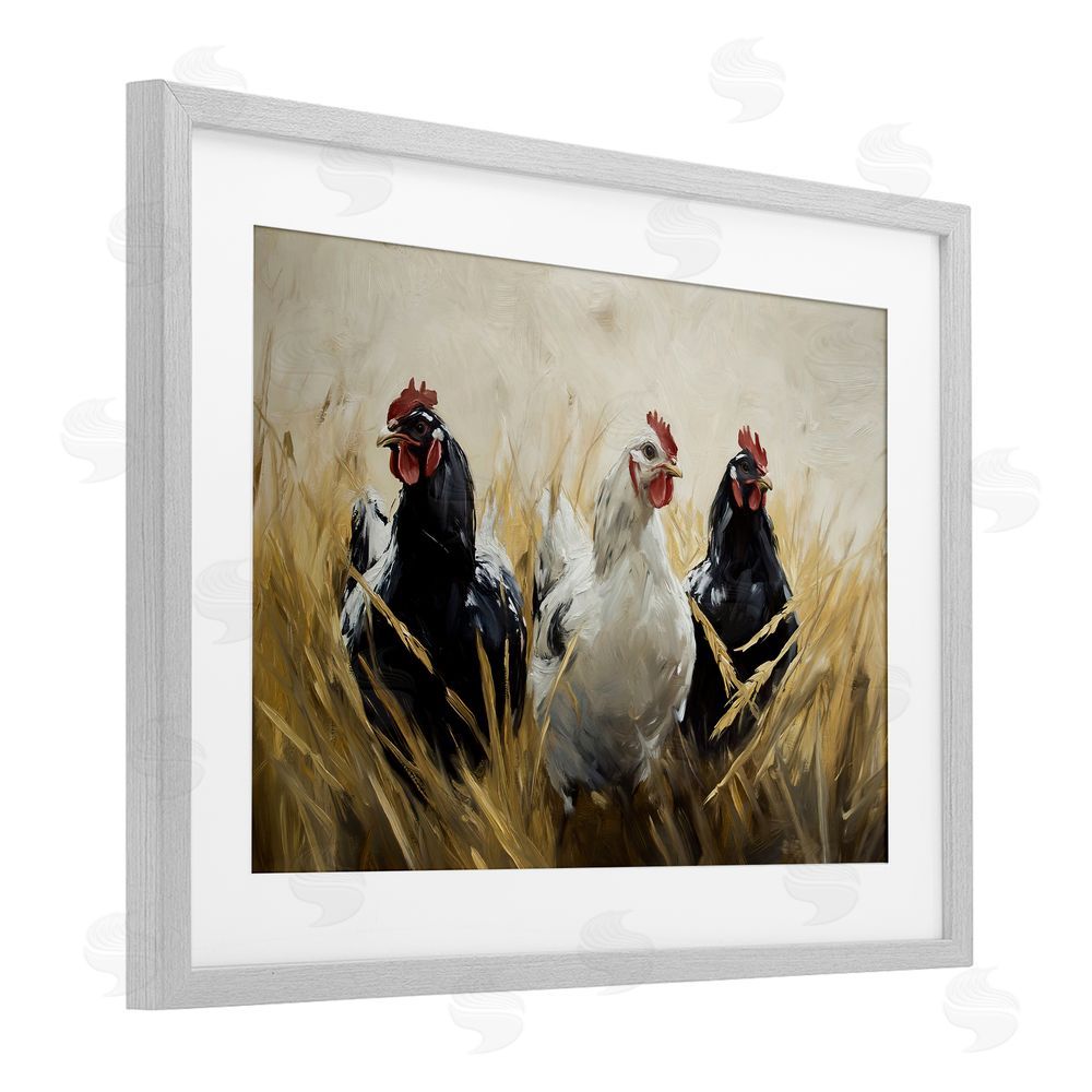 Tina LeCour Chickens In Wheat Field Gray Framed Print Under Glass Wall Art