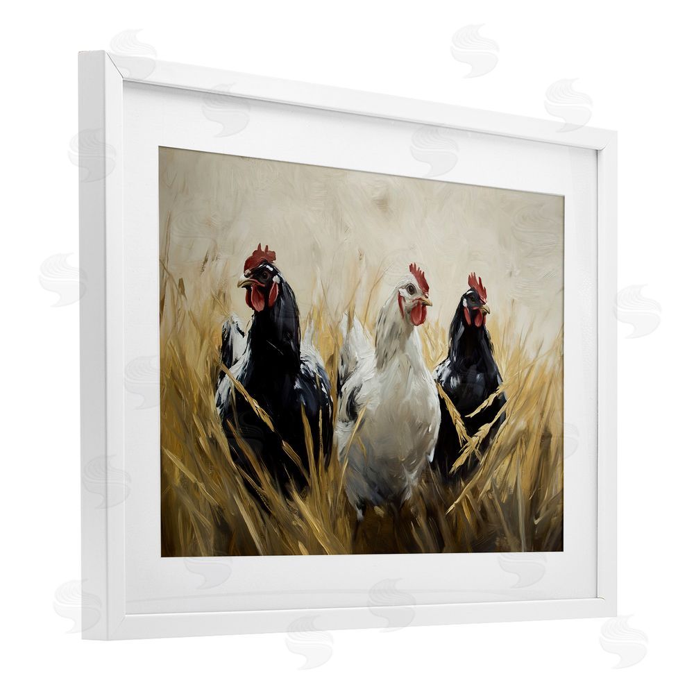 Tina LeCour Chickens In Wheat Field White Framed Print Under Glass Wall Art