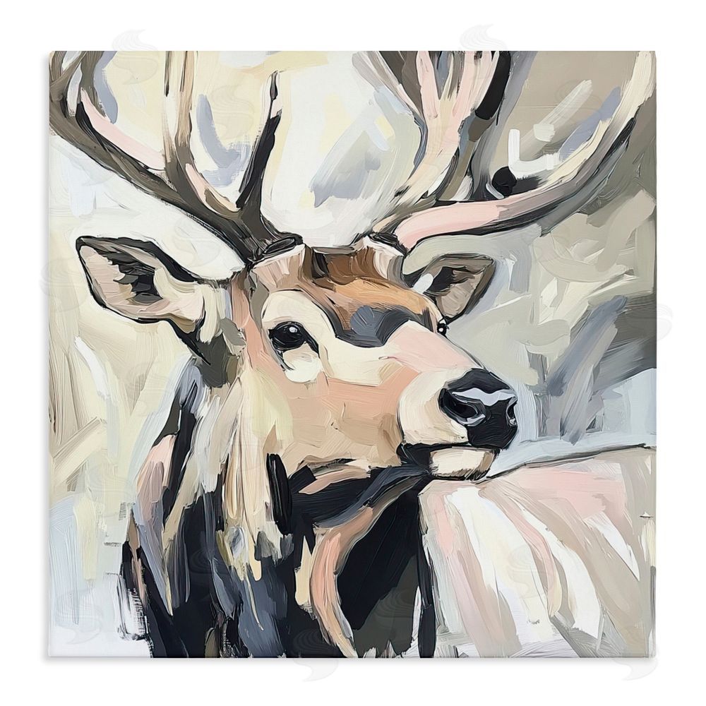 Tina LeCour Neutral Bull Elk Portrait Stretched Canvas Wall Art Print