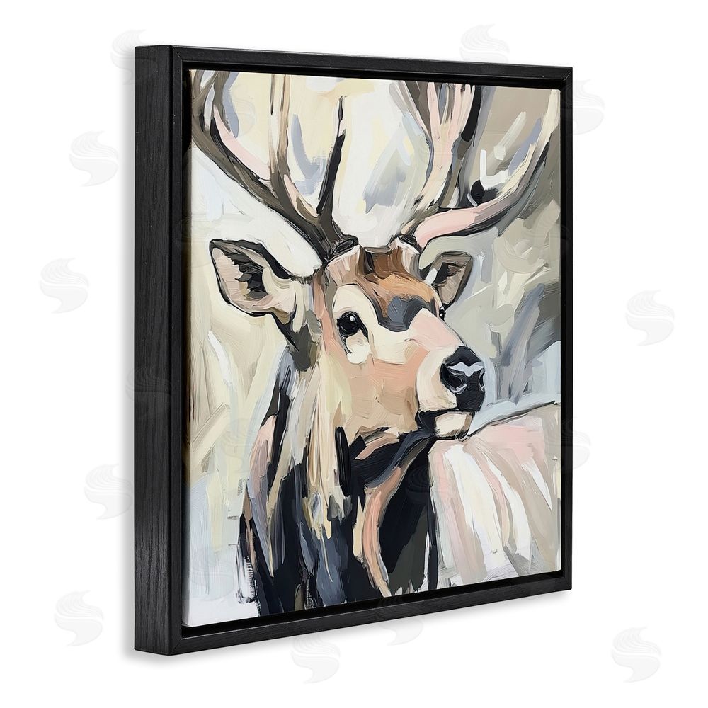 Tina LeCour Neutral Bull Elk Portrait Black Floating Frame Canvas Wall Art Print