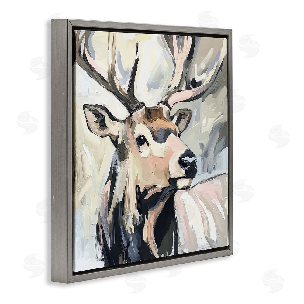 Tina LeCour Neutral Bull Elk Portrait Gray Floating Frame Canvas Wall Art Print