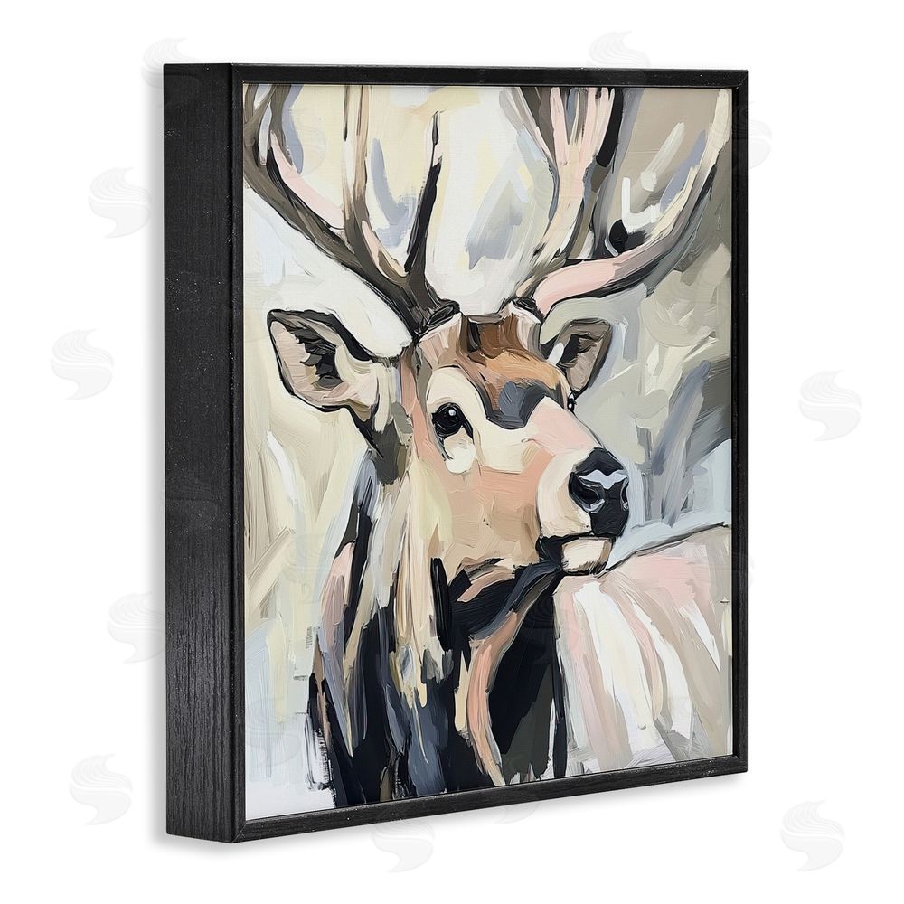 Tina LeCour Neutral Bull Elk Portrait Black Framed Giclee Wall Art Print