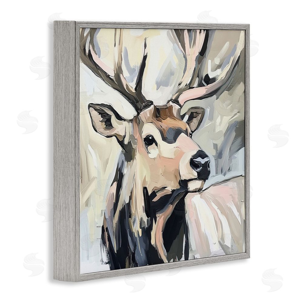 Tina LeCour Neutral Bull Elk Portrait Gray Framed Giclee Wall Art Print