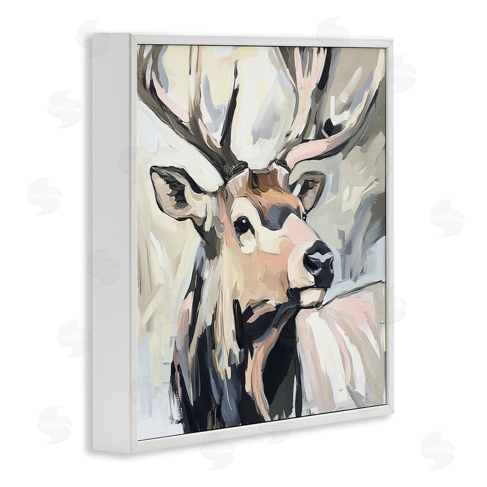Tina LeCour Neutral Bull Elk Portrait White Framed Giclee Wall Art Print