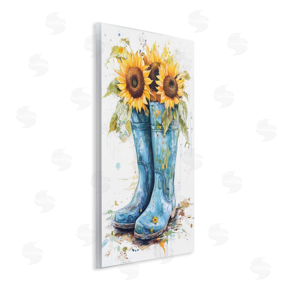 Tina LeCour Blue Rain Boots & Sunflowers Wall Plaque Art Print