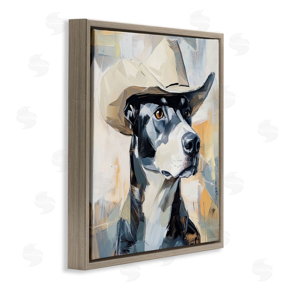Tina LeCour Deputy Dog Cowboy Hat Brown Floating Frame Canvas Wall Art