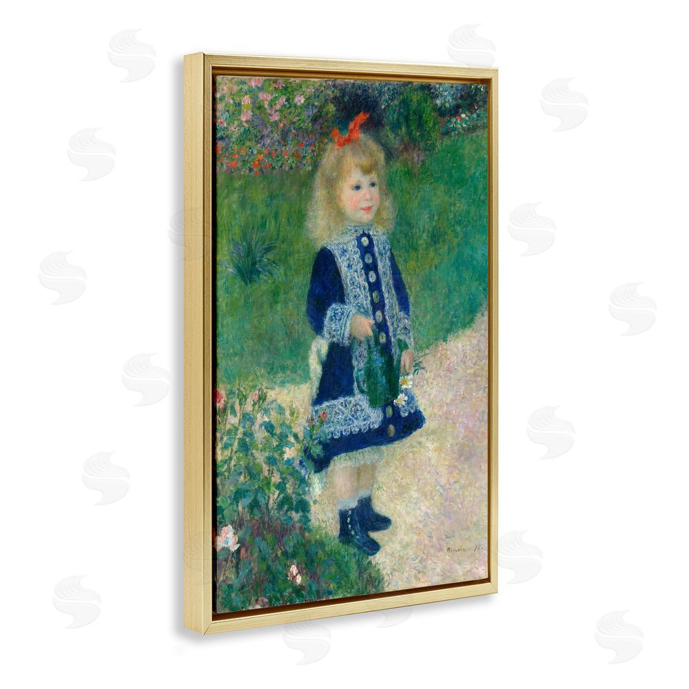 Tina LeCour Girl With Watering Can Gold Floating Frame Canvas Wall Art