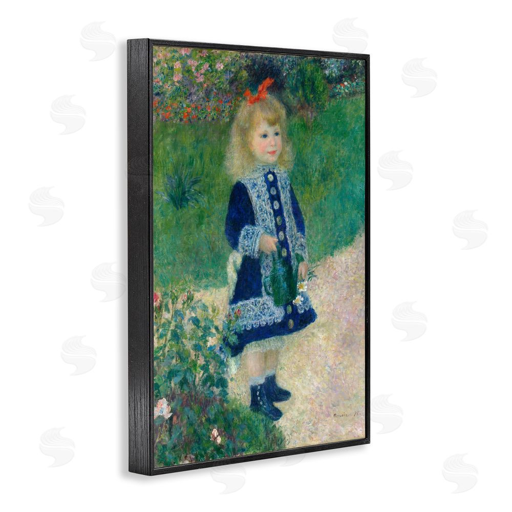 Tina LeCour Girl With Watering Can Blacked Framed Giclee Wall Art Print