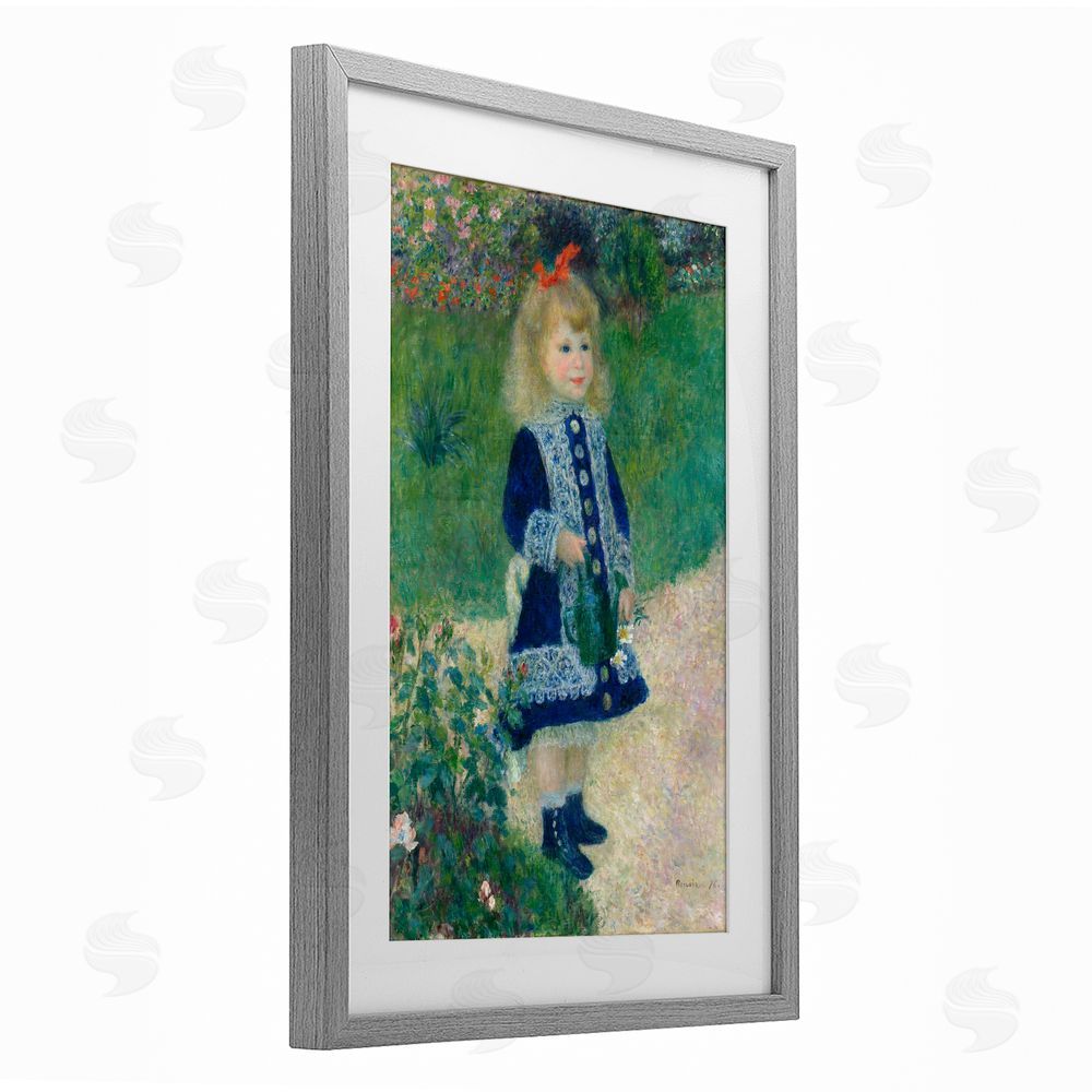 Tina LeCour Girl With Watering Can Gray Framed Print Under Glass with Mat Wall Art