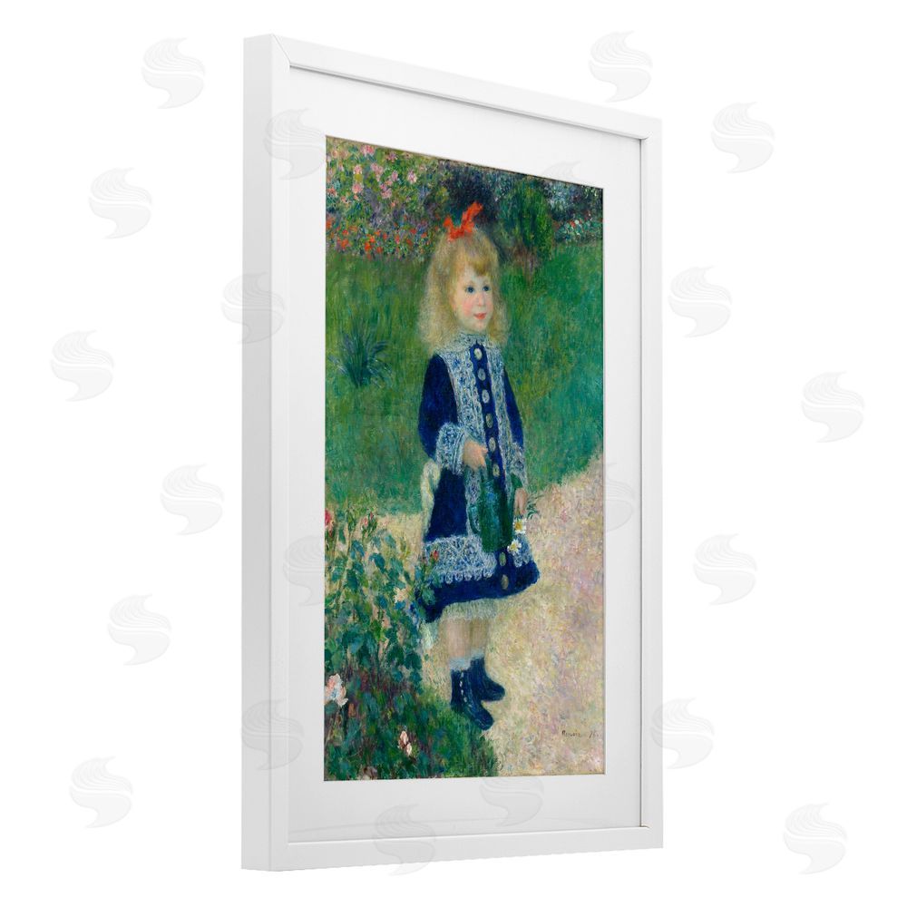 Tina LeCour Girl With Watering Can White Framed Print Under Glass with Mat Wall Art
