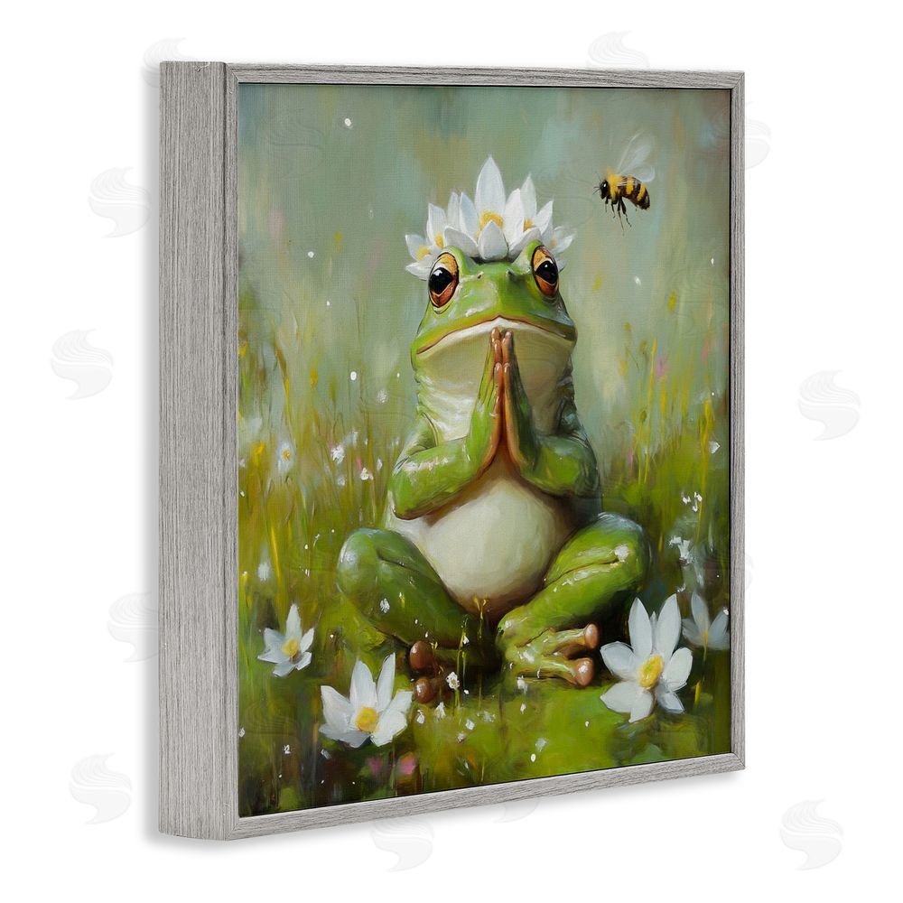 Tina LeCour Buddha Bullfrog Meditation Gray Framed Giclee Wall Art Print