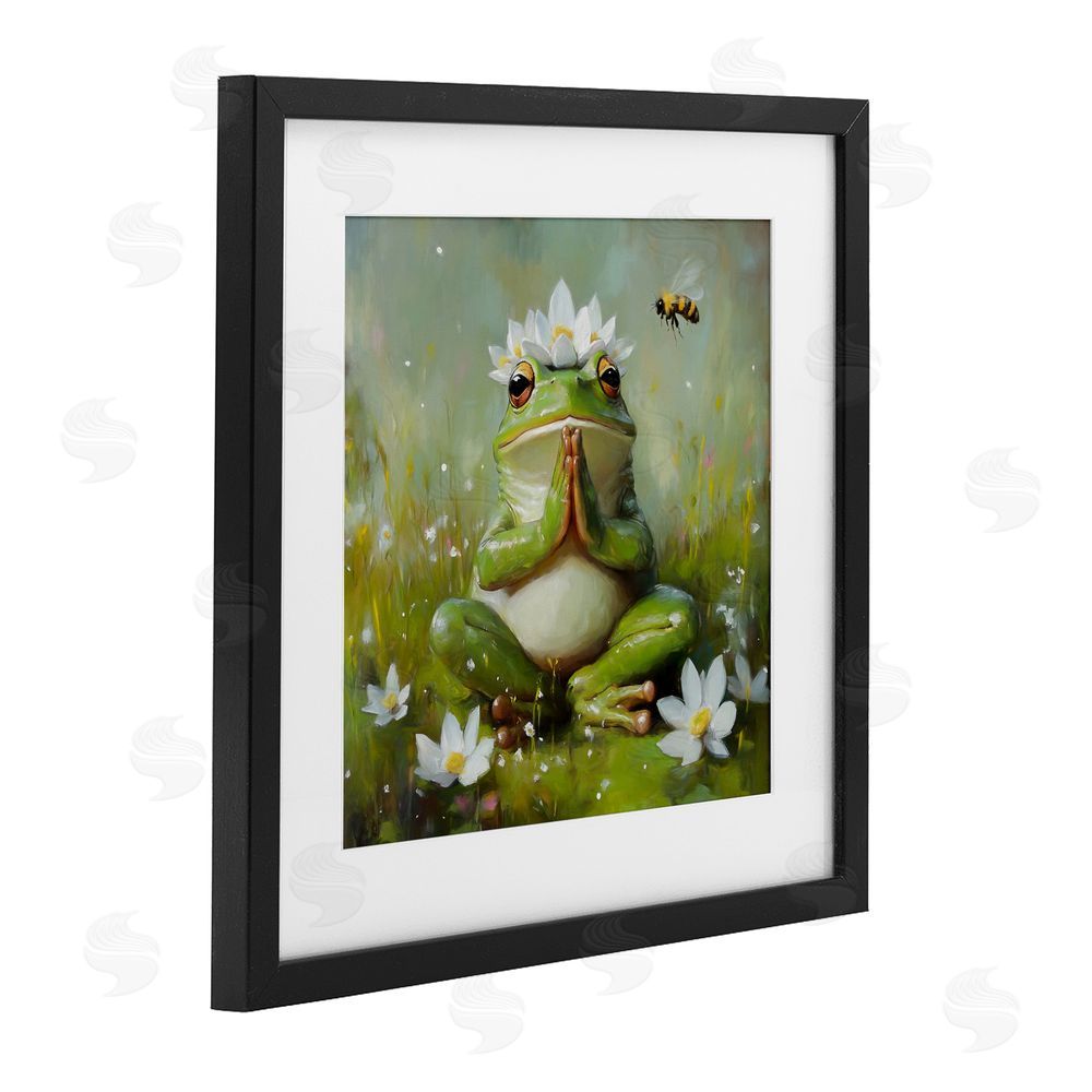 Tina LeCour Buddha Bullfrog Meditation Black Framed Print Under Glass Wall Art