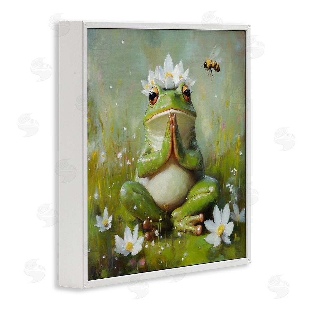 Tina LeCour Buddha Bullfrog Meditation White Framed Giclee Wall Art Print