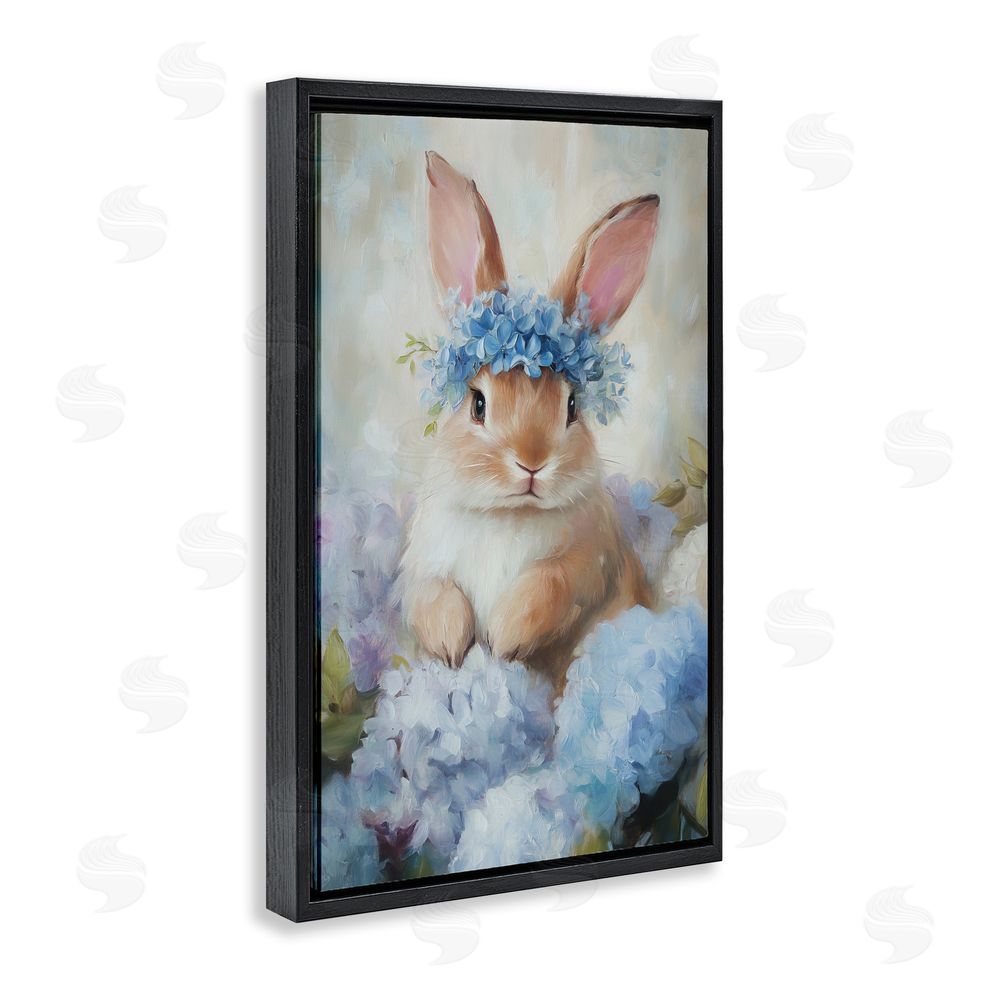 Tina LeCour Bunny In The Blossoms Black Floating Frame Canvas Wall Art Print