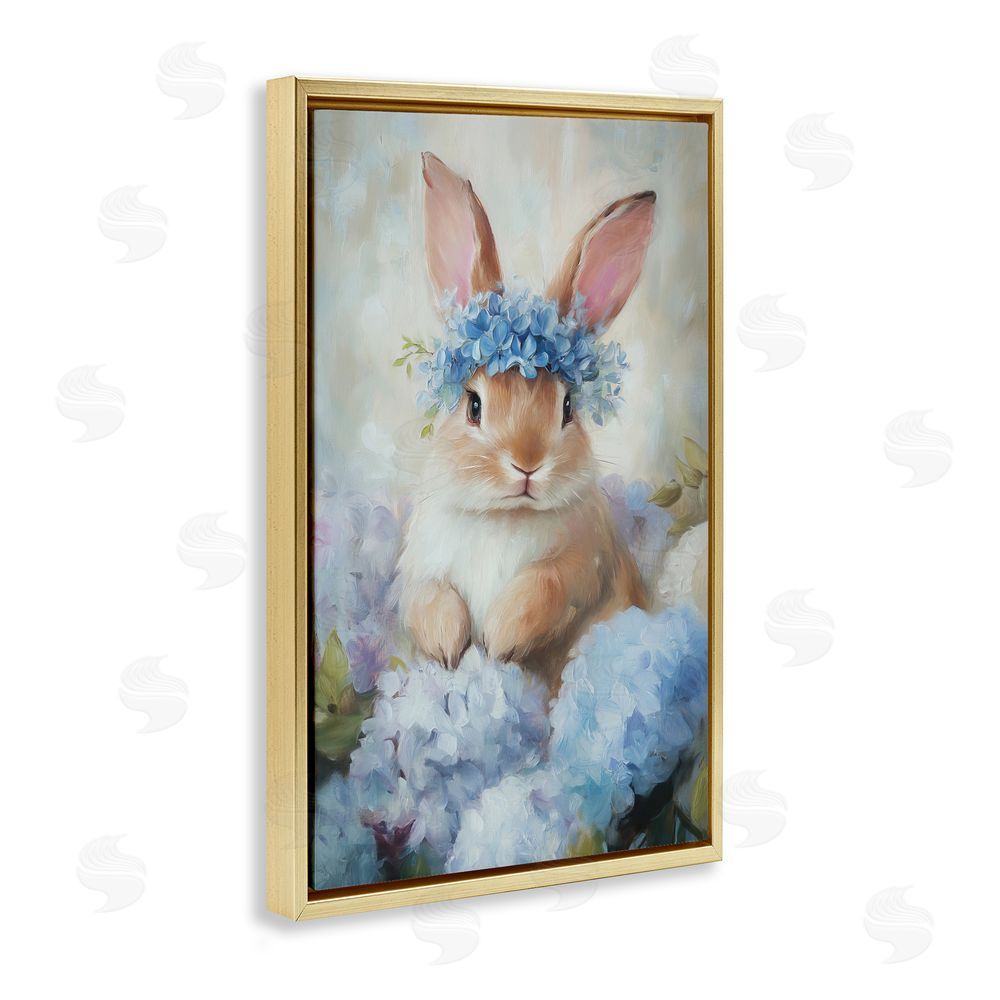Tina LeCour Bunny In The Blossoms Gold Floating Frame Canvas Wall Art Print