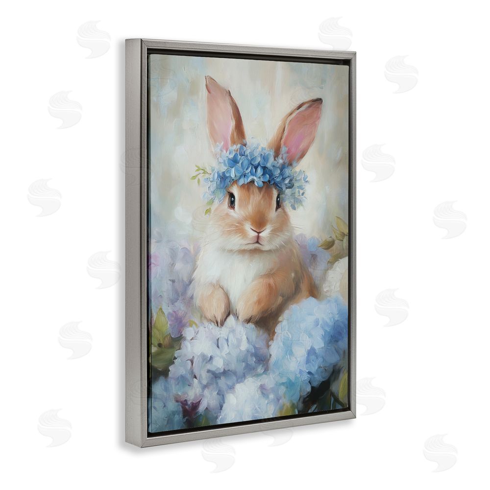 Tina LeCour Bunny In The Blossoms Gray Floating Frame Canvas Wall Art Print