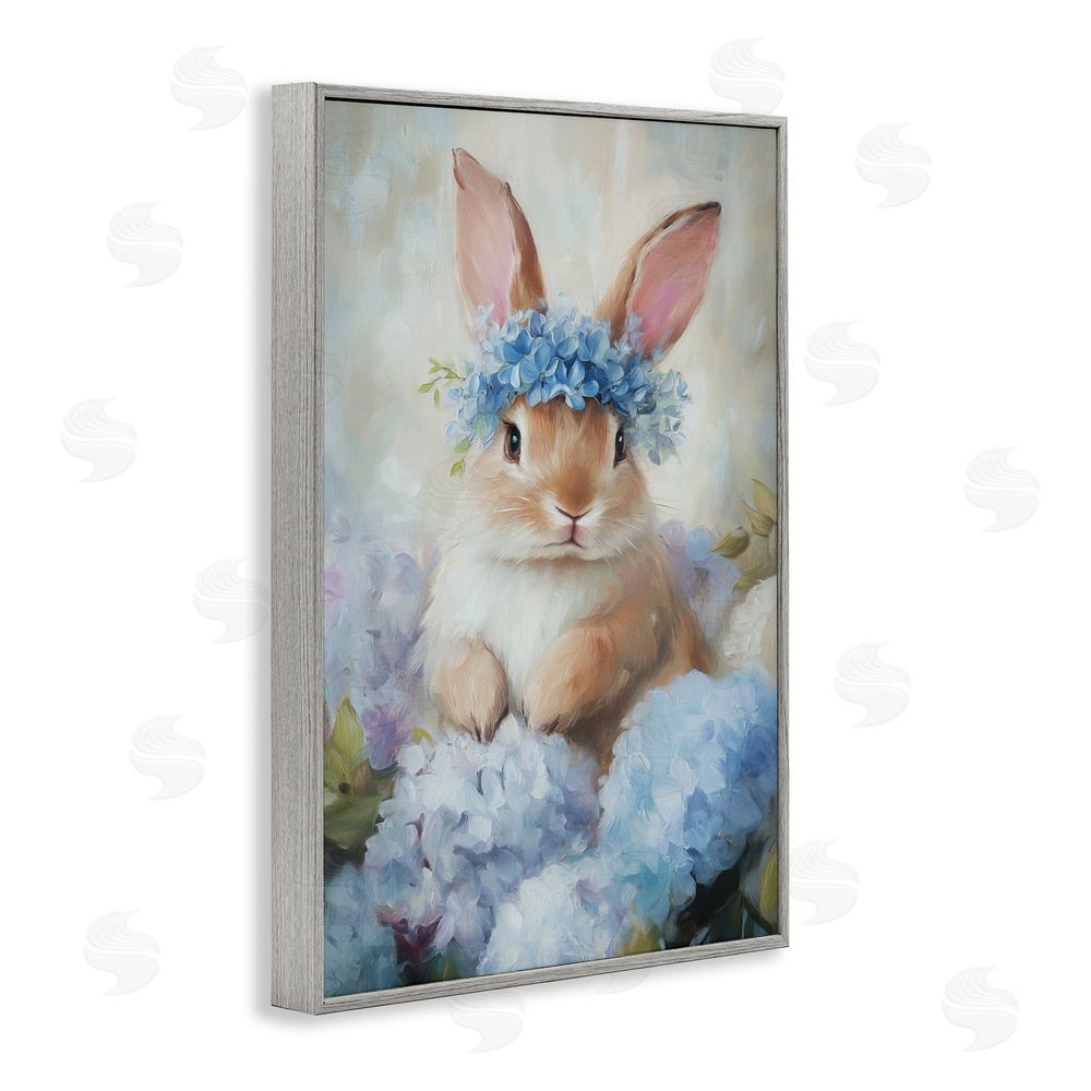 Tina LeCour Bunny In The Blossoms Gray Framed Giclee Wall Art Print