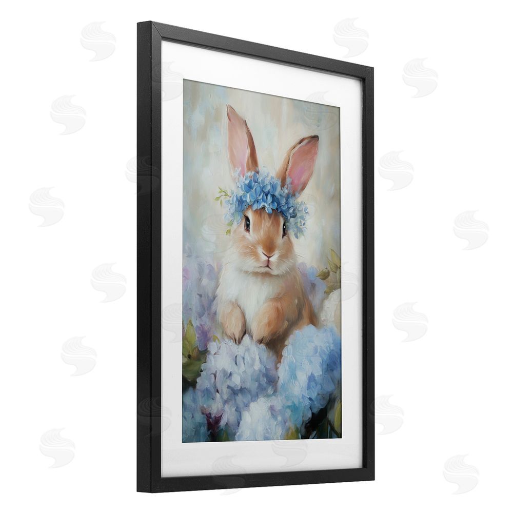 Tina LeCour Bunny In The Blossoms Black Framed Print Under Glass Wall Art