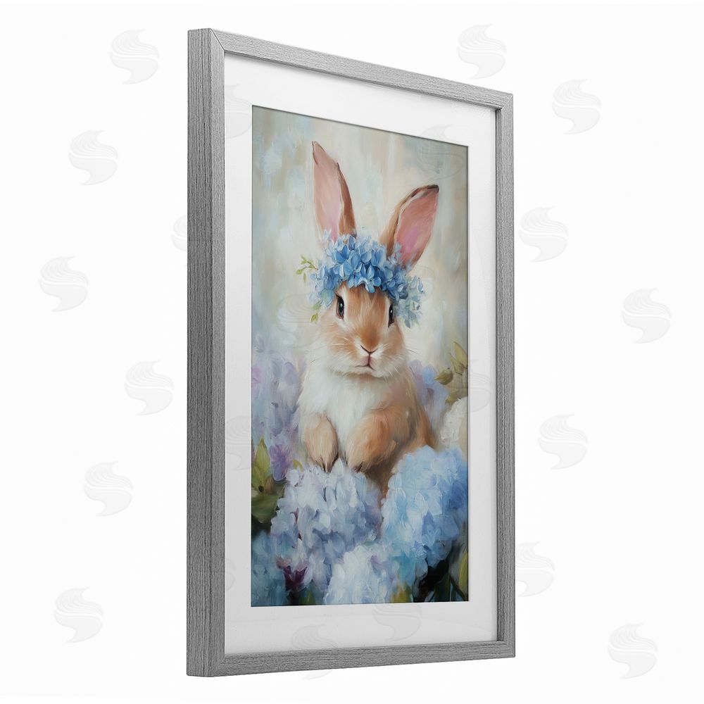 Tina LeCour Bunny In The Blossoms Gray Framed Print Under Glass Wall Art