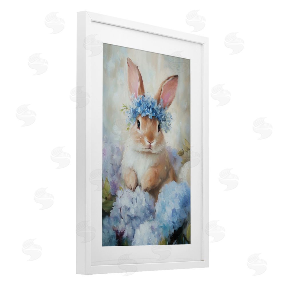 Tina LeCour Bunny In The Blossoms White Framed Print Under Glass Wall Art