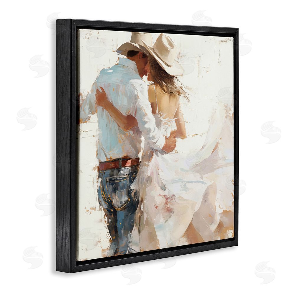 Tina LeCour Cowgirl Romance Couple Black Floating Frame Wall Art Print