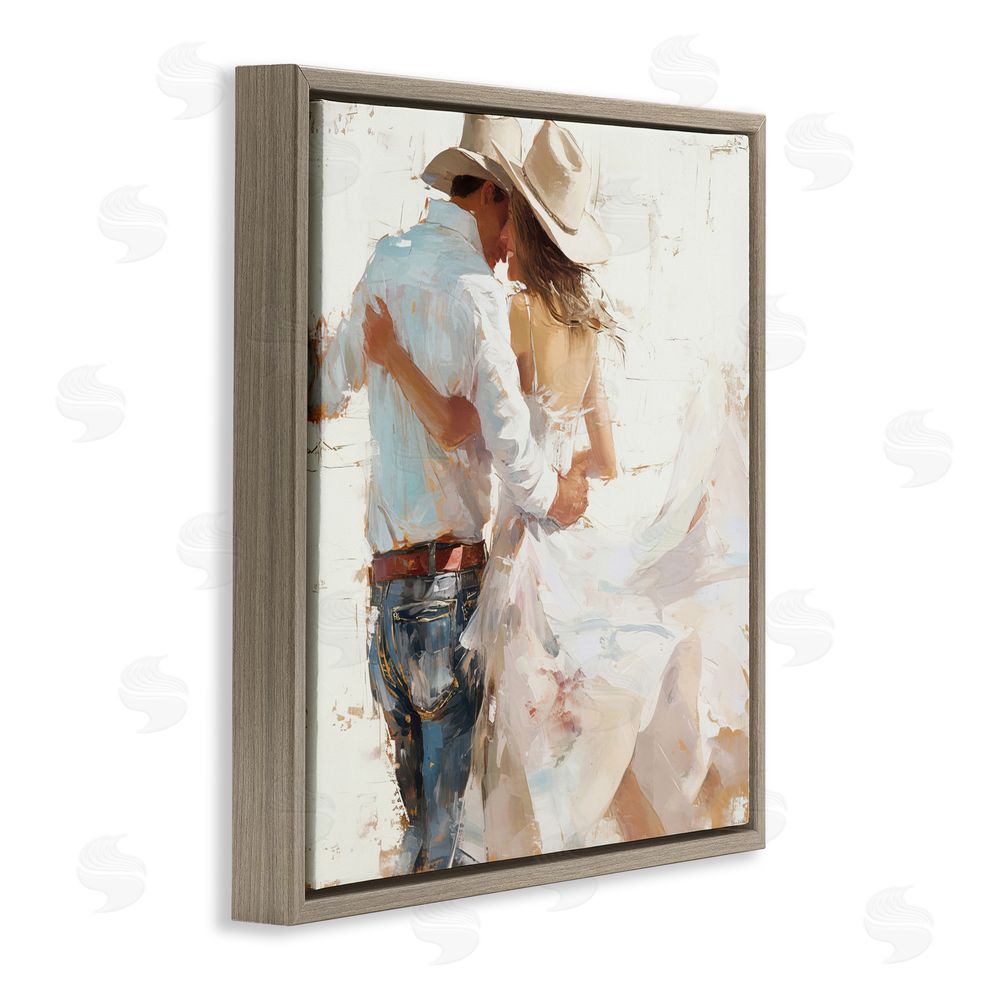 Tina LeCour Cowgirl Romance Couple Brown Floating Frame Wall Art Print
