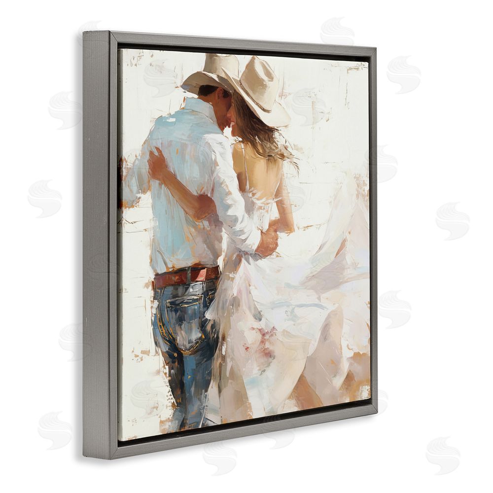 Tina LeCour Cowgirl Romance Couple Gray Floating Frame Wall Art Print