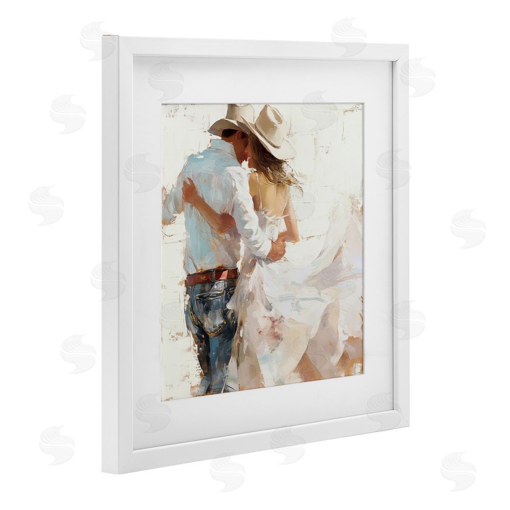 Tina LeCour Cowgirl Romance Couple White Framed Print Under Glass Wall Art