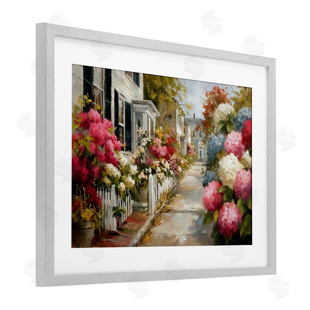 Tina LeCour Faded Shutters & Bursting Blooms Gray Framed Print Under Glass with Mat Wall Art