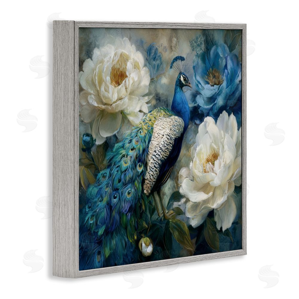 Tina LeCour Pretty Peony Peacock Gray Framed Giclee Wall Art Print