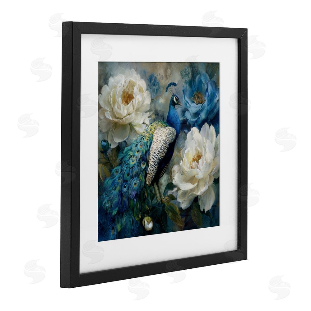 Tina LeCour Pretty Peony Peacock Black Framed Print Under Glass Wall Art