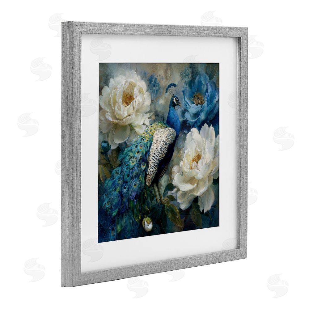 Tina LeCour Pretty Peony Peacock Gray Framed Print Under Glass Wall Art