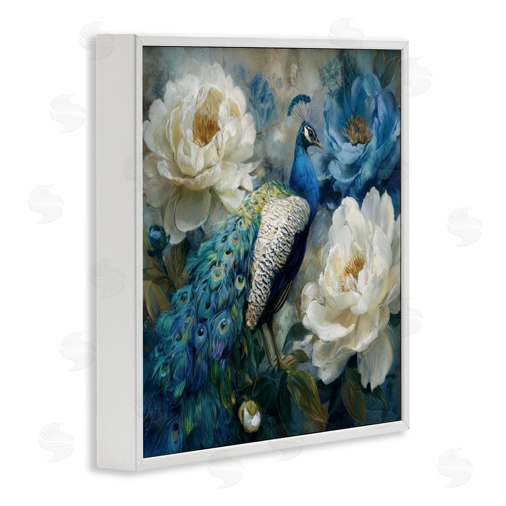 Tina LeCour Pretty Peony Peacock White Framed Giclee Wall Art Print
