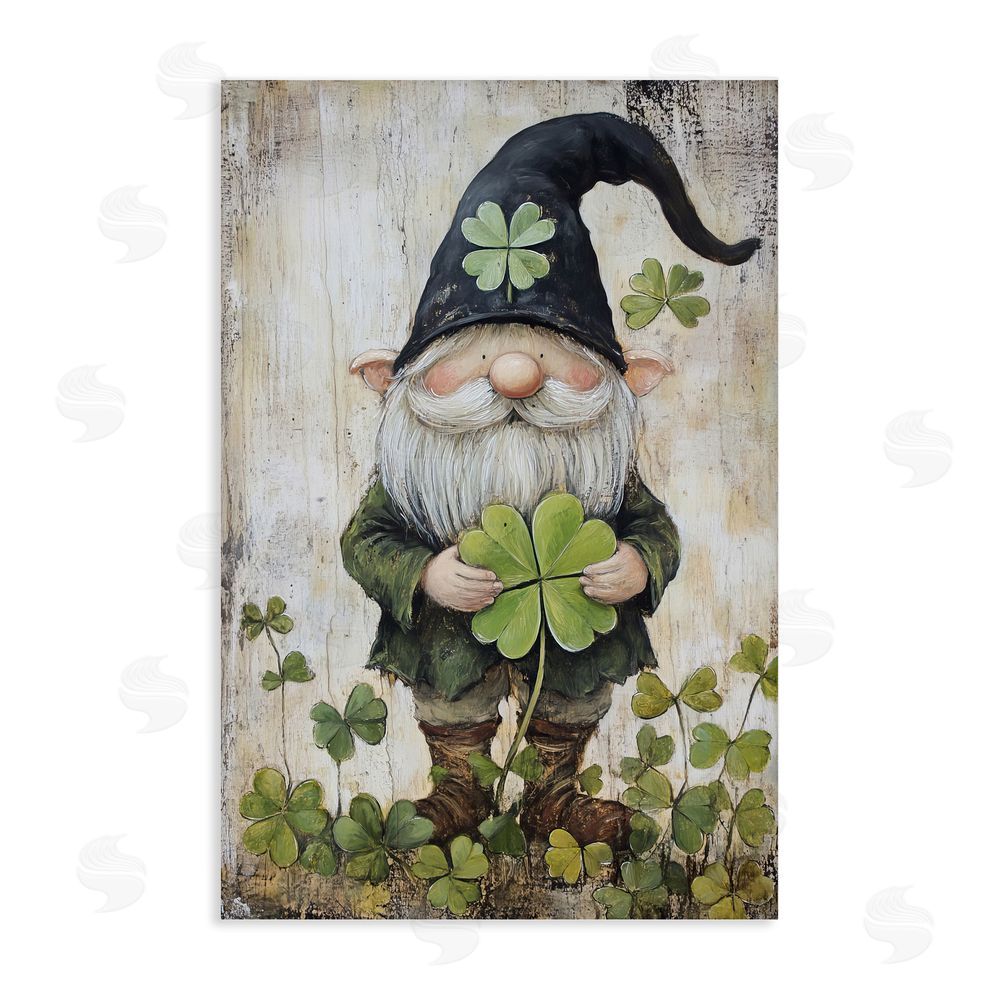 Tina LeCour Cottage Shamrock Gnome Stretched Canvas Wall Art Print