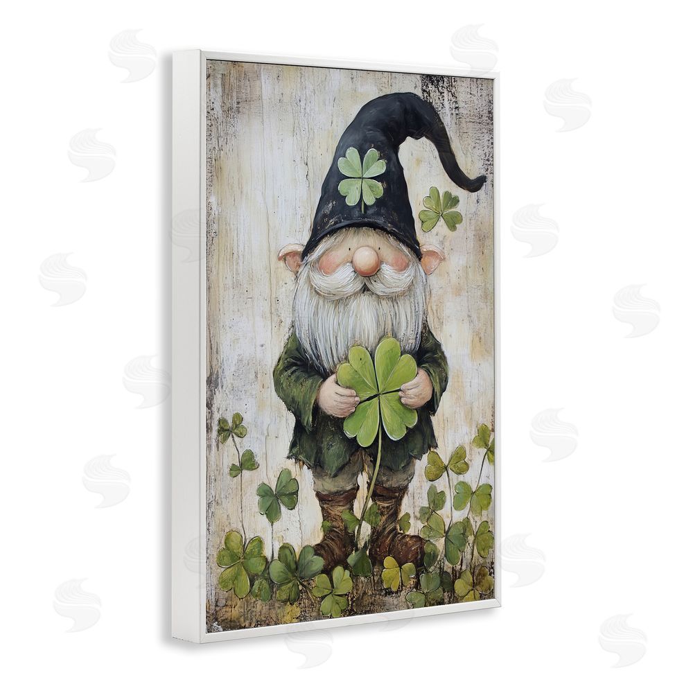 Tina LeCour Cottage Shamrock Gnome White Framed Giclee Wall Art Print