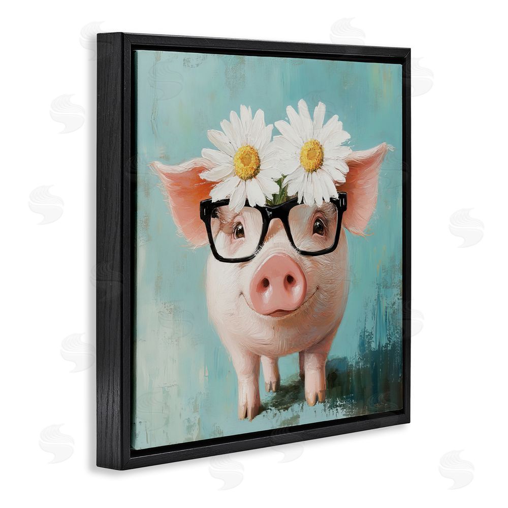 Tina LeCour Nerdy Natalie Piglet Black Floating Frame Canvas Wall Art Print