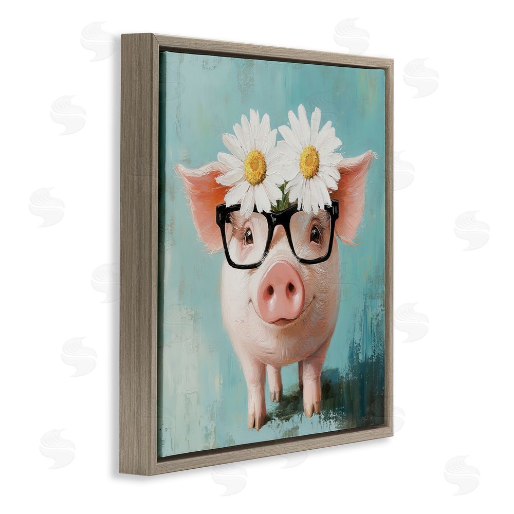 Tina LeCour Nerdy Natalie Piglet Brown Floating Frame Canvas Wall Art Print