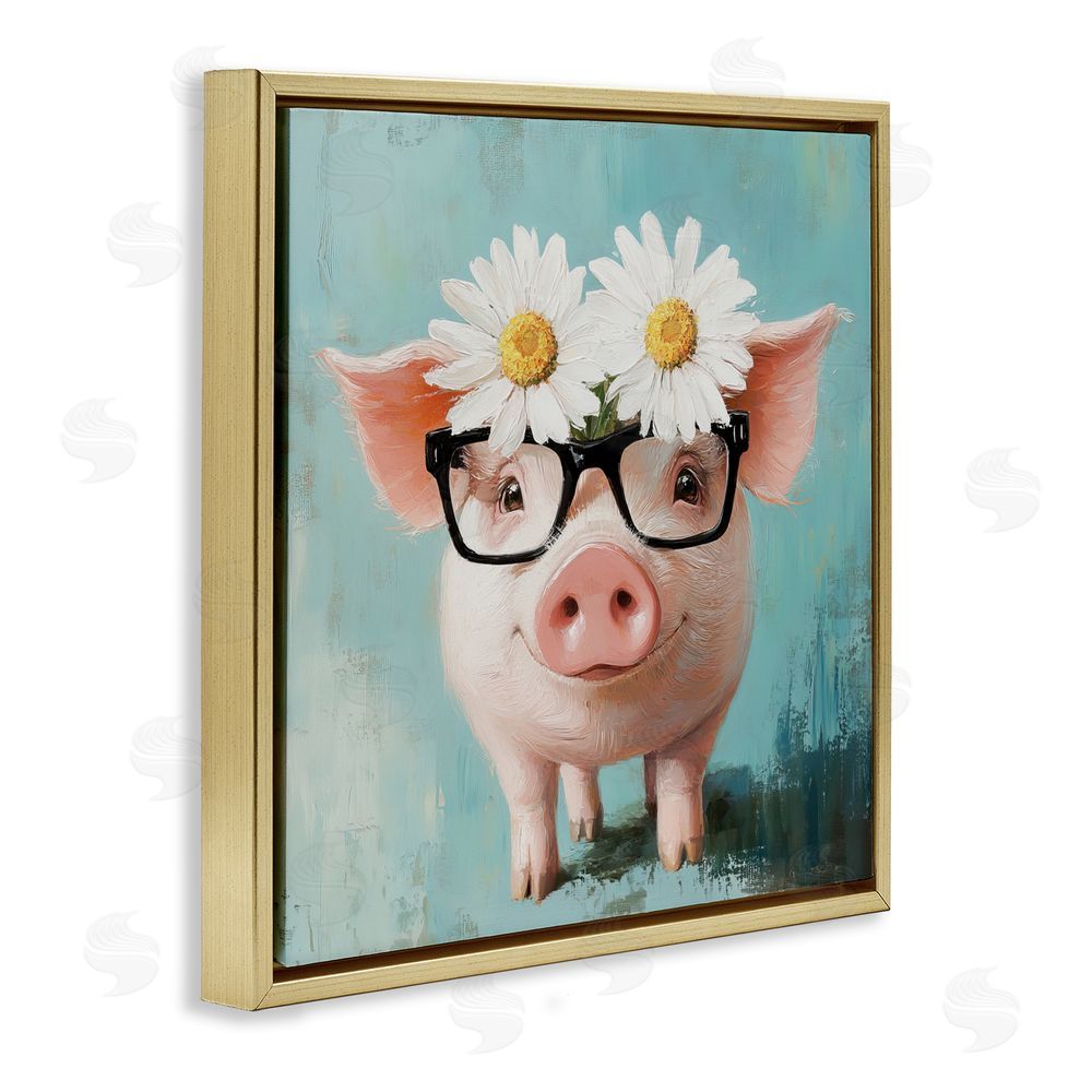 Tina LeCour Nerdy Natalie Piglet Gold Floating Frame Canvas Wall Art Print