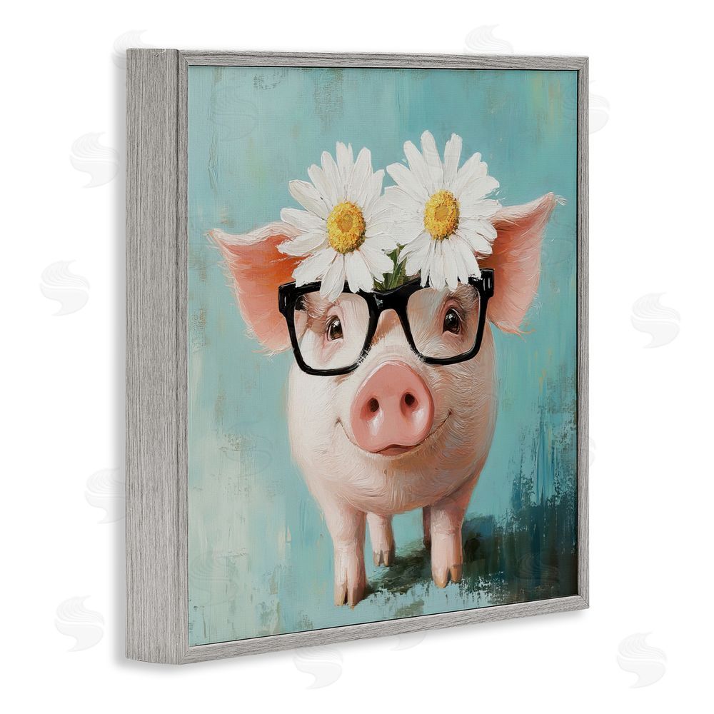 Tina LeCour Nerdy Natalie Piglet Gray Framed Giclee Wall Art Print