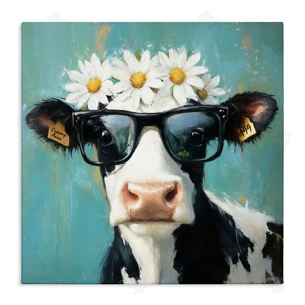 Tina LeCour Nerdy Nessie Cow Stretched Canvas Wall Art Print