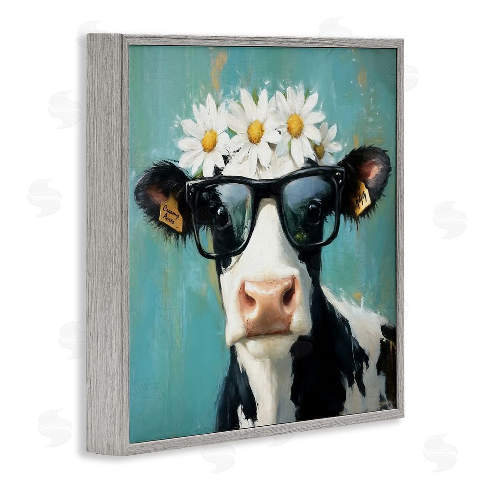 Tina LeCour Nerdy Nessie Cow Gray Framed Giclee Wall Art Print