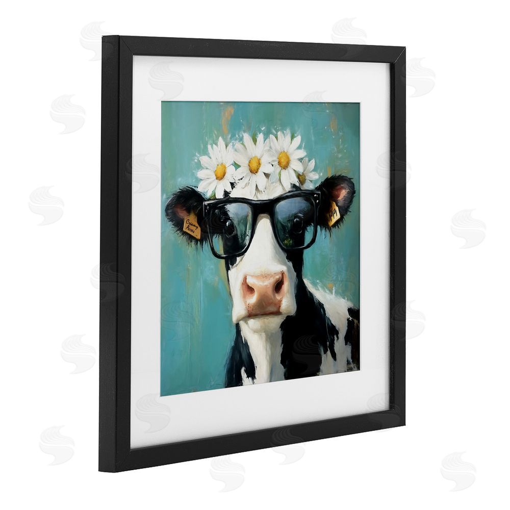 Tina LeCour Nerdy Nessie Cow Black Framed Print Under Glass Wall Art