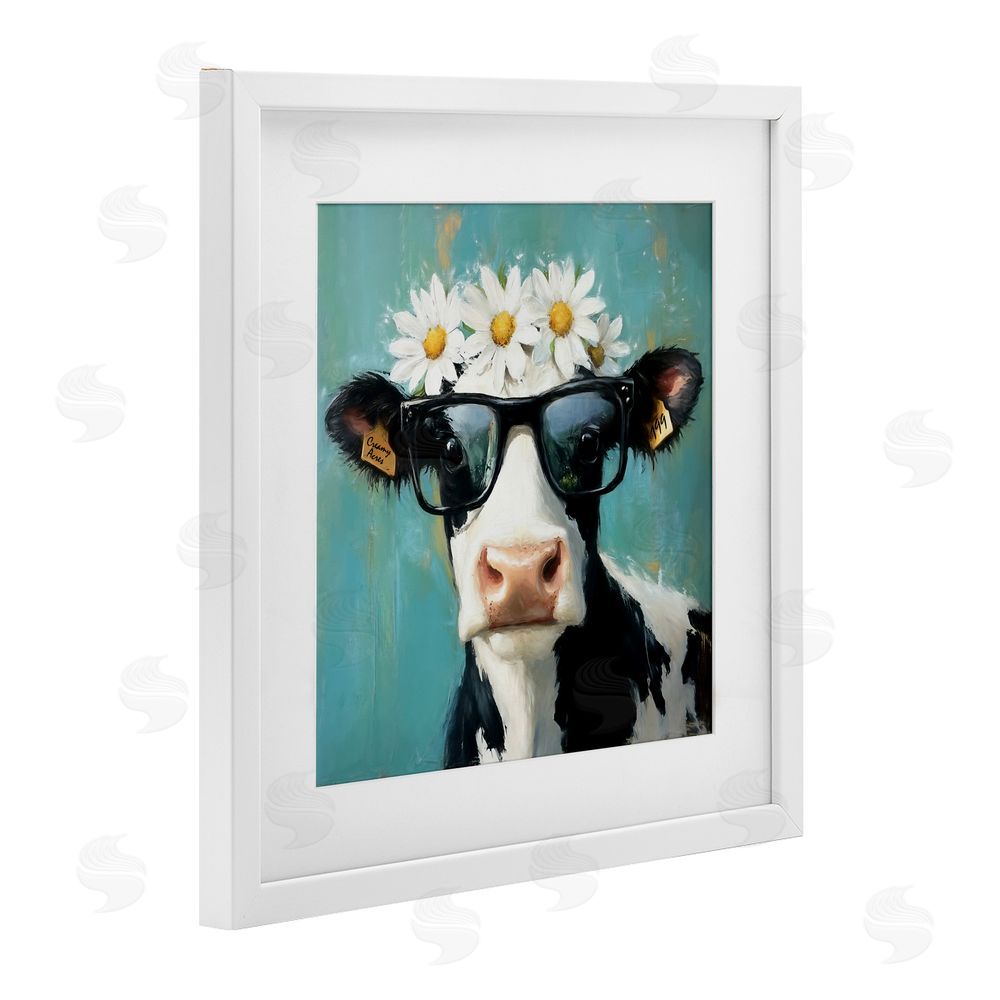 Tina LeCour Nerdy Nessie Cow White Framed Print Under Glass Wall Art