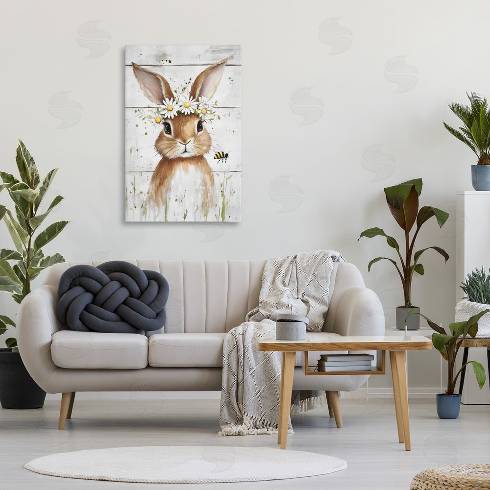 Tina LeCour The Bunny & The Bee Stretched Canvas Wall Art Print in Room