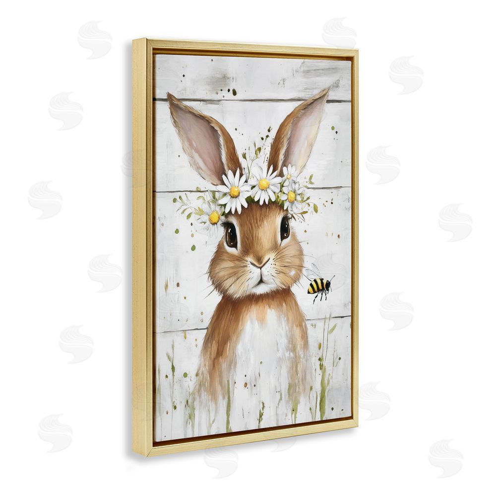 Tina LeCour The Bunny & The Bee Gold Floating Frame Canvas Wall Art Print