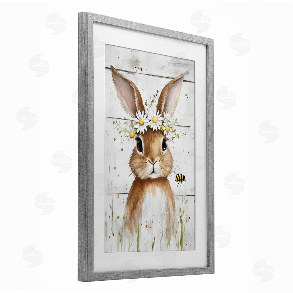 Tina LeCour The Bunny & The Bee Gray Framed Print Under Glass Wall Art