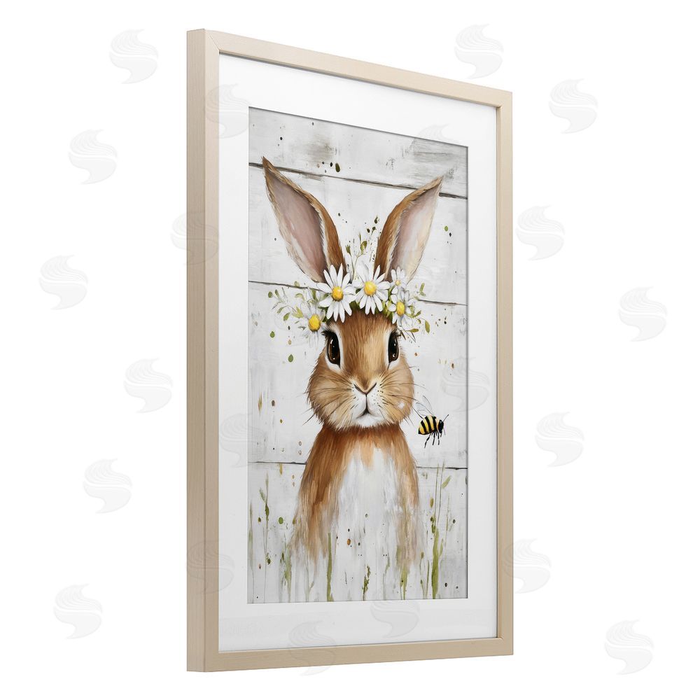 Tina LeCour The Bunny & The Bee Brown Framed Print Under Glass Wall Art