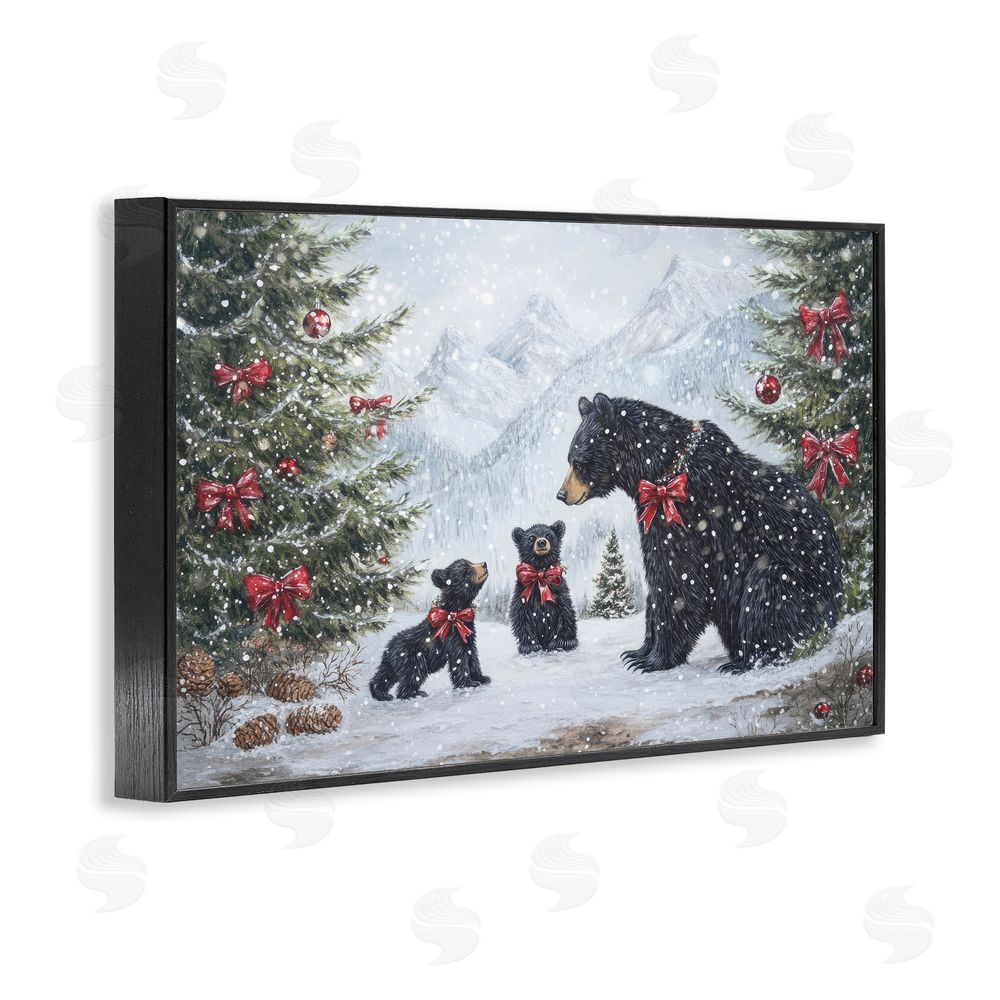 Tina LeCour Christmas Black Bears Black Framed Giclee Wall Art Print