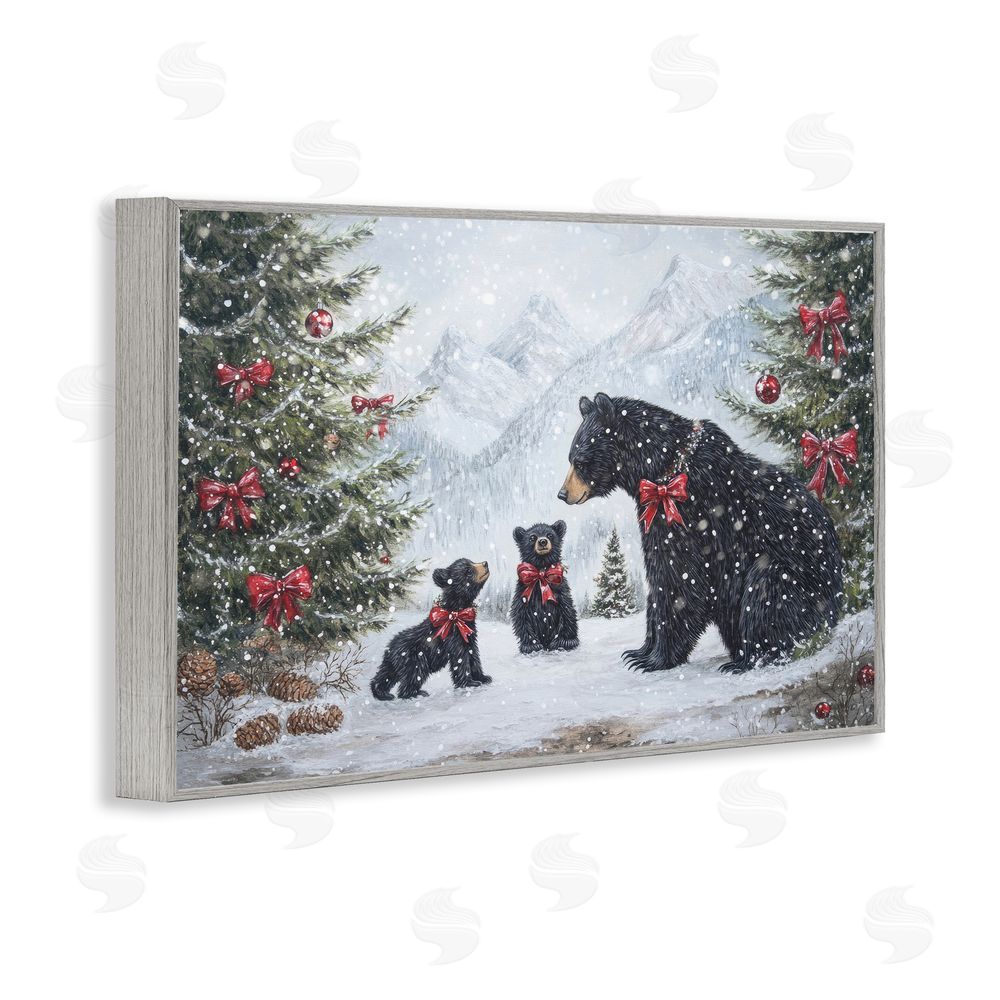 Tina LeCour Christmas Black Bears Gray Framed Giclee Wall Art Print