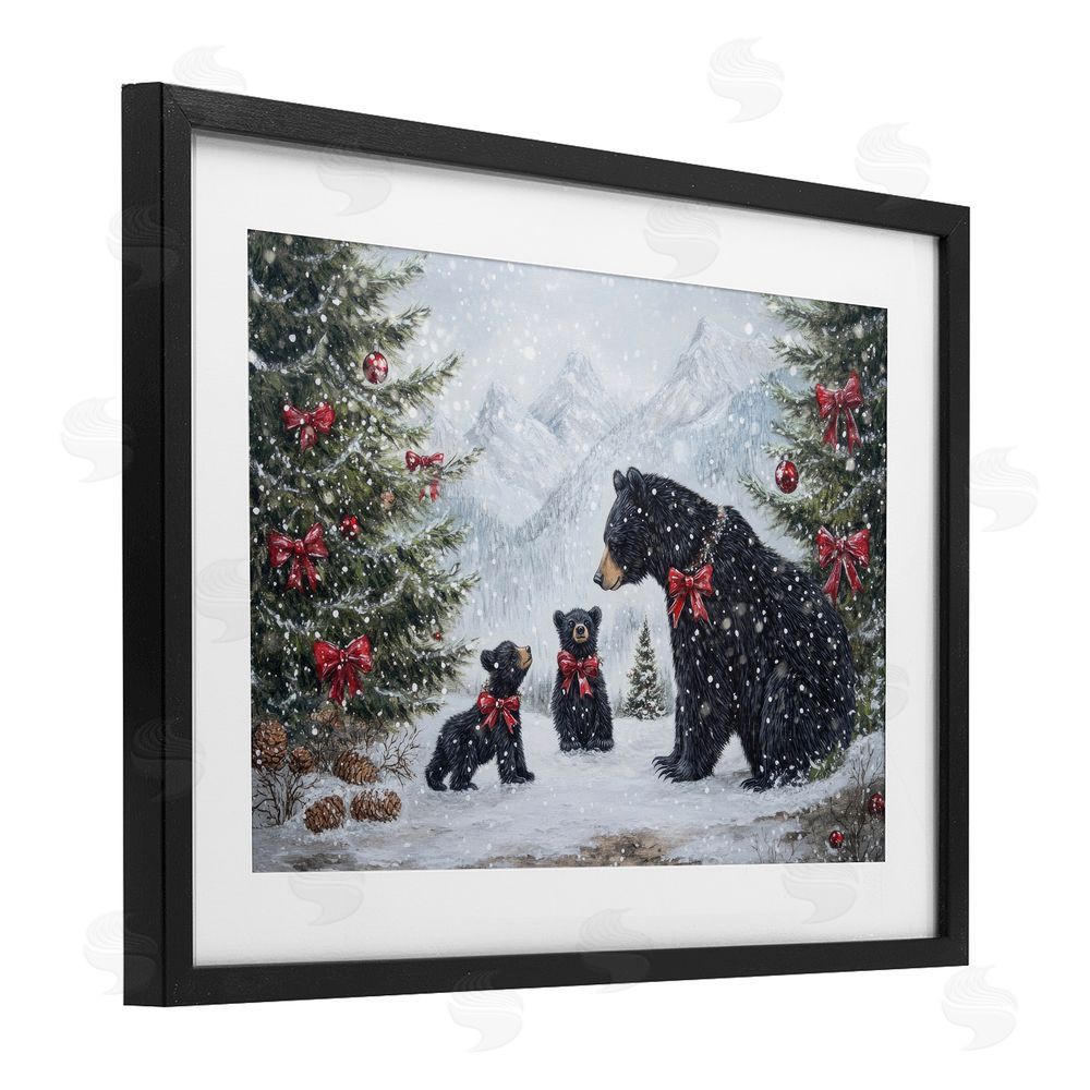Tina LeCour Christmas Black Bears Black Framed Print Under Glass Wall Art